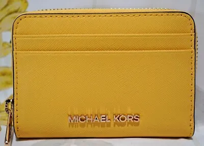 Michael Kors Jet Set Travel Medium Zip Around Card Case Wallet Saffiano Leather • $78.95