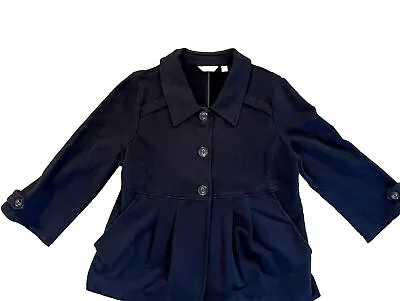 Womens Motto Navy Jacket Large Pea Coat Style 3/4 Sleeves • $9.99