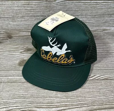 Vintage Cabelas Green Hunting Fishing Deer Fish Duck Snapback Trucker Hat READ • $30