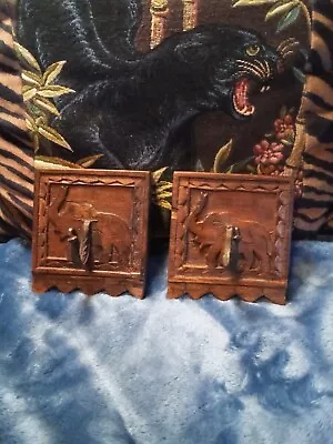 Pair Vintage Wooden Elephant Wall Hooks • $28.50