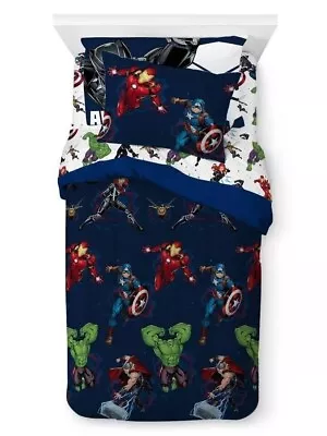 Avengers Twin Bed Set Reversible Comforter Sham & Sheets -Ships Fast • $69.99