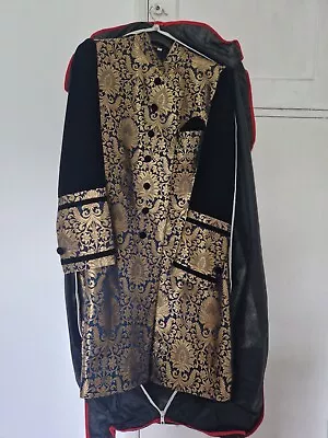 Mens Asian Wedding Suit Sherwani Navy Gold (S 36 Chest) • £45