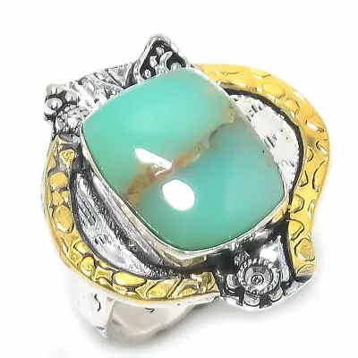 $8.99 • Buy Chrysoprase Handmade 925 Sterling Silver Two Tone Jewelry Ring Size 9 J146