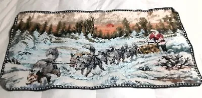 Vintage 60's Velvet Wall Tapestry Rug~Alaska Dog Sled Iditarod Scene 37x19 Italy • $29.77