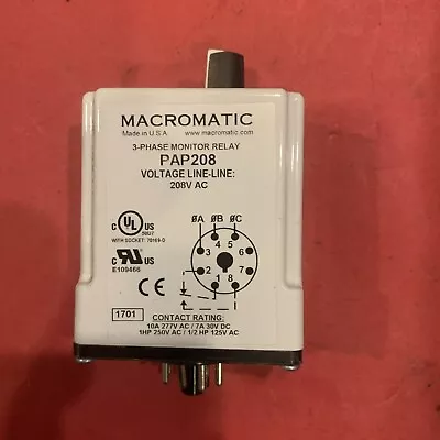 Macromatic Pap208 3 Phase Monitor RelaySpdt208Vac8 Pin USED • $38