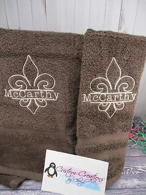 Monogram Fleur Outline Split Personalized Dish Kitchen Hand Towels  • $20