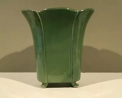 Ceramic Green With Brown Accents Fan Shaped  Vase With Feet • $29.99