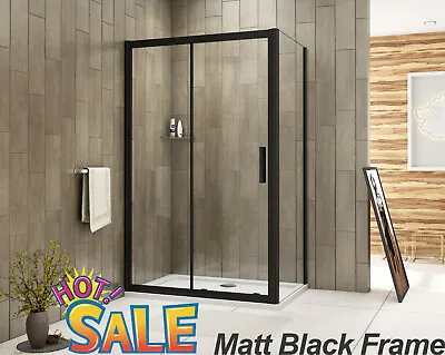 Black Frame Sliding Shower Enclosure Door Cubicle SidePanel&Tray&Waste NANOGlass • £285