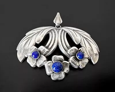 $80 • Buy Coro Vtg Big Sterling Silver Plate Blue Floral Flower Georg Jensen Style Pendant