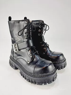 Vintage BONGO Black Chunky Platform Combat Boots 90's Size 7 Faux Leather • $62.22