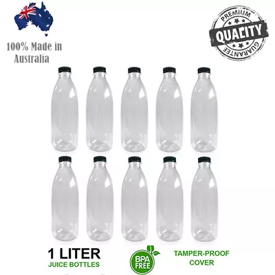 Clear Empty Water Bottle Transparent Round PET With Black  Lids Tamper 1 Liter • $27