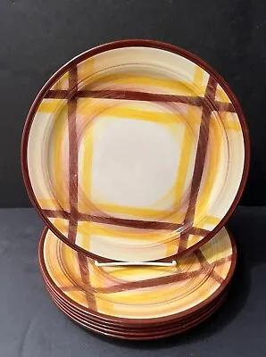 Vernonware ORGANDIE Plates 9 3/4  Yellow Brown Plaid - 6 Plates • $42.24