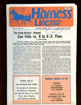 July 29 1983 Roosevelt Raceway Harness Racing Program Cam Fella / US Pacing Cham • $24.95