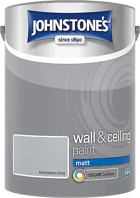 Johnstone'S Wall Ceiling Paint Manhattan Grey Matt Emulsion 12M2 Per Litre - 5L • £19.99