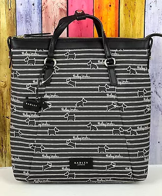 Radley Stripe Black Oilskin Medium Rucksack Backpack Bag New • £79.95