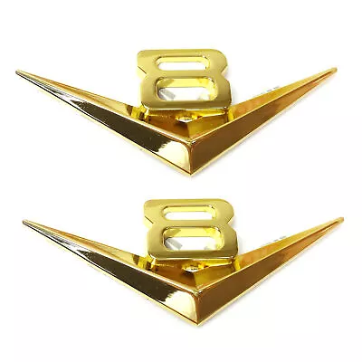 2pcs Gold Auto Car V8 Vintage Logo Chrome Trunk Metal Emblem Badge Decal Sticker • $10.98