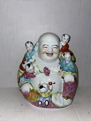 Vintage Chinese Porcelain Laughing Buddha Figure With 5 Children Numbered 23 • £161.52