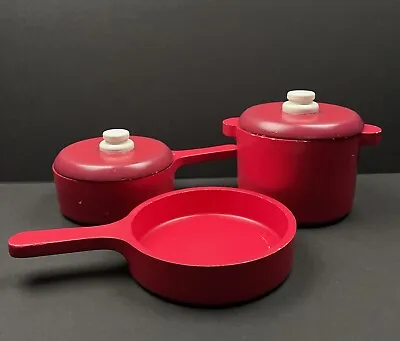 Melissa & Doug Red Wooden Pots And Pans Toy Cooking Set Of 3 • $13