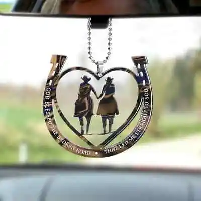 STUNNING Resin  2D Cowboy And Cowgirl Heart Shaped Horseshoe  Car Mirror Charm • £4.49