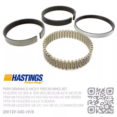 Hastings +0.040  Moly Piston Rings V8 308 5.0l Red Motor [holden Lh-lx Torana] • $152.50