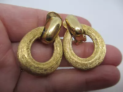 Stunning Vtg Christian Dior Satin & Brushed Gold Tone Door Knocker Earrings-nr! • $39.99