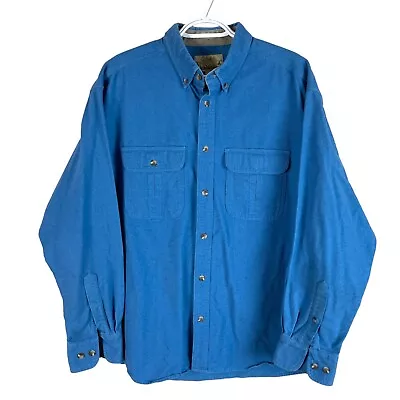 Cabelas Deer Skin Chamois Outdoor Shirt Mens L Solid Blue Long Sleeve Cotton • $27