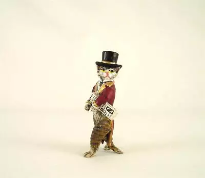 Vienna Bronze CAT AS GENTLEMAN With Hat And Newspaper Bermann Brass Austria • $159.99