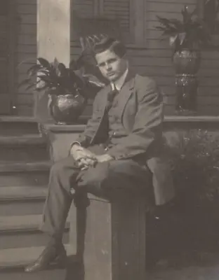 4H Photograph Handsome Man Sits On Porch Suit 1910-20's  • $14.97