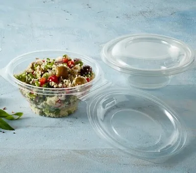 Clear Salad Bowl Hinged Lid - High Quality - Contour - 500cc - TAKEAWAY - PK 50 • £15.99