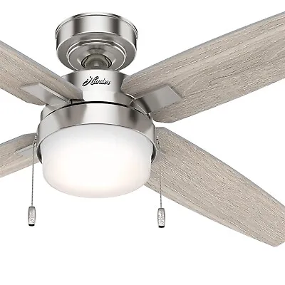 Hunter Fan 54 In Casual Brushed Nickel Ceiling Fan With Light Kit And Pull Chain • $99.79