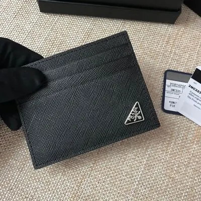 Prada Saffiano Card Holder Wallet Black With Men And Women • $126