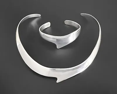 67g Vtg Torque Sterling Silver Chunky Modernist Pointed Cuff Bracelet Necklace • $200