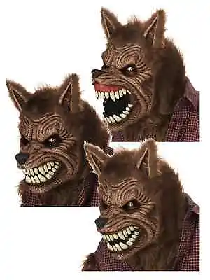 Werewolf Brown Wolf Man Deluxe Horror Halloween Men Costume Ani-Motion Mask • £53.94