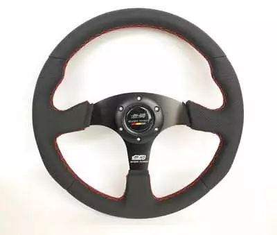 $78.98 • Buy Mugen 350mm Leather Red Stitching Flat Racing Steering Wheel Fit For MOMO Hub