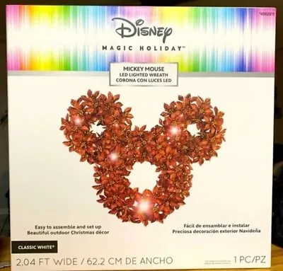 CHRISTMAS Disney Holiday Mickey Mouse Lighted Poinsettia 24  Wreath - NEW • $75