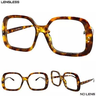 Oversized Retro Large Square Tortoise LENSLESS Eye Glasses Frame Only No Lens • $14.99