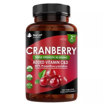 Cranberry Tablets Triple Strength 30000mg - Enriched With Vitamin C&D 120 Fill • £9.95