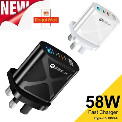 58W 3 Multi-Port Fast PD Quick Charge QC 3.0 USB Type C Hub Wall Charger Adapter • £8.63