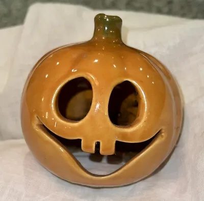 Vintage McCoy Pottery Ceramic Jack O Lantern Tea Light  Halloween Cracked • $25