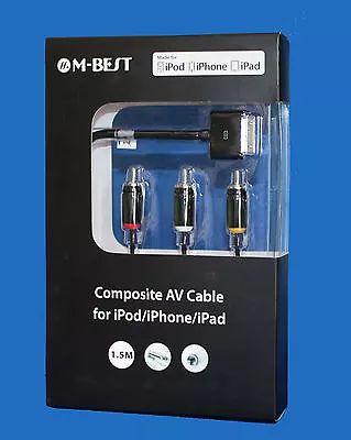 Composite AV Cable To TV RCA Connection Kit  For  IPod IPad 2/3 IPhone 4/4S 3GS • £6.99