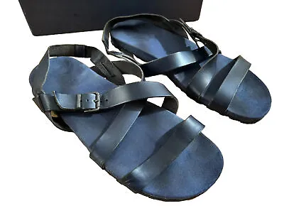 Gladiator Minimalist Cross Strap Slingback Sandals  Blue Navy Genuine Leather 9 • $59.99