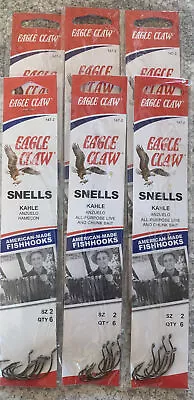 6 Packs Eagle Claw Snelled Kahle Hooks Size 2 • $21.99