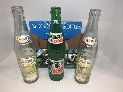 Vintage A & W Root Beer And Mountain Dew 16 Fl. Oz. Glass Bottles • $15