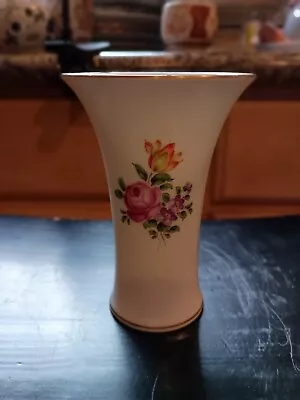 Augarten WIEN Vienna Austria LAVENDER ROSE Gold Rim TRUMPET VASE** • $50