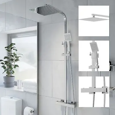 £99.97 • Buy Thermostatic Shower Mixer Square Chrome Bathroom Exposed Twin Head Valve Set