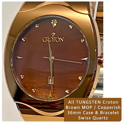 Copperish TUNGSTEN / Brown MOP 36mm Bracelet Swiss Quartz CROTON Mens Watch • $399