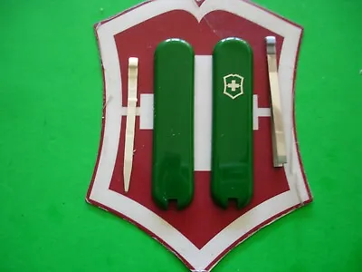 NEW GENUINE VICTORINOX 58mm GREEN SWISS ARMY KNIFE SCALES +TOOTHPICK & TWEEZER • $17.77