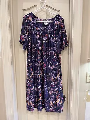 Anthony Richards Vintage MuMu House Dress Purple Print Womens Large Pockets • $29.99