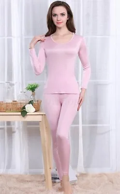 $31.90 • Buy Womens Pure Silk Thermal Underwear Set Long Johns Base Layer Top Bottom Pajamas