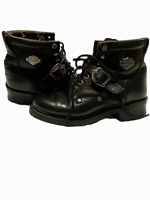 $45 • Buy Harley Davidson Steel Toe Motorcycle Work Boots Black Leather Riding Womens 91/2